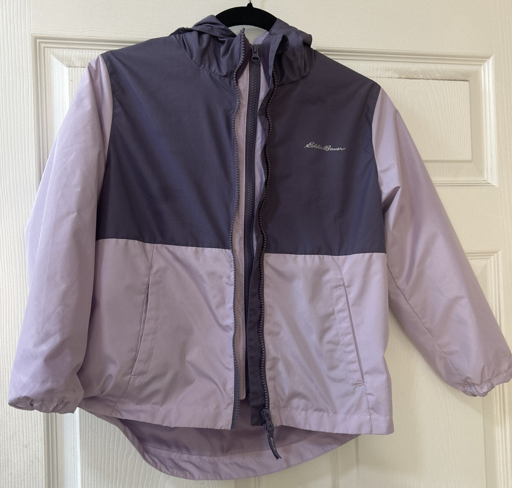Eddie Bauer Jacket Girl Purple lilac Zip hood Windbreaker rain Coat Kid  S 7/8